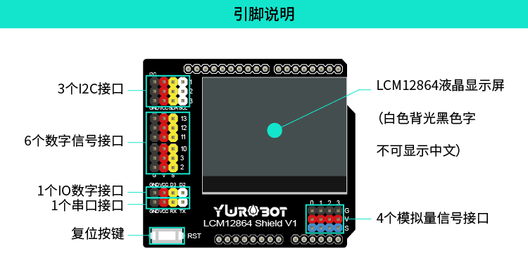 (SKUARD080602 )Arduino LCM12864 Shield 液晶显示屏模块扩展板接口示意.jpg