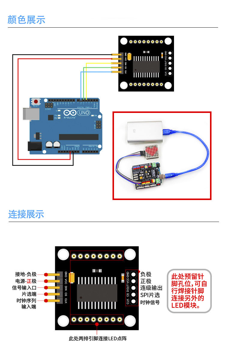 SKU:DIS080030)方形8*8点阵模块MAX7219点阵显示模块红色光- YwRobot 